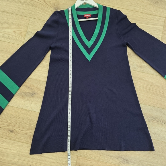 NEW Staud Sunshine  Dress Size XL Blue Green Trim Knit Woven Mini Dress - Picture 5 of 15